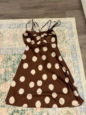 Brown and Cream Polka Dot Spaghetti Strap Dress - altard state